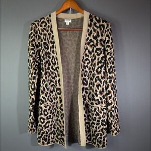J. Crew S Leopard Cotton Open Cardigan Office Work Animal Print Comfort Career